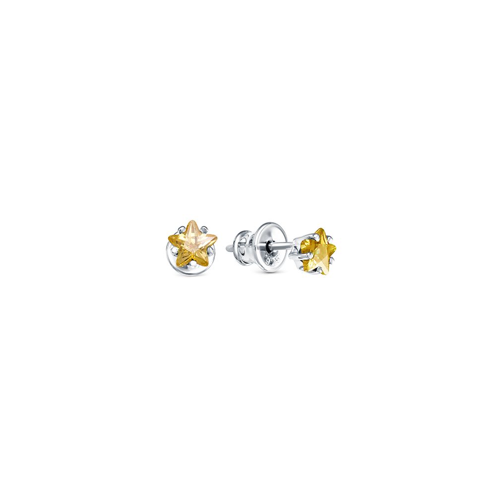 Серьги из серебра с желтыми фианитами