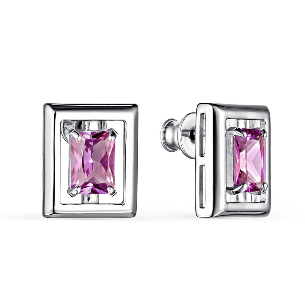 Серьги из серебра с корундом александрит