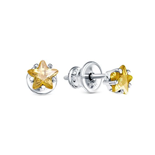 Серьги из серебра с желтыми фианитами